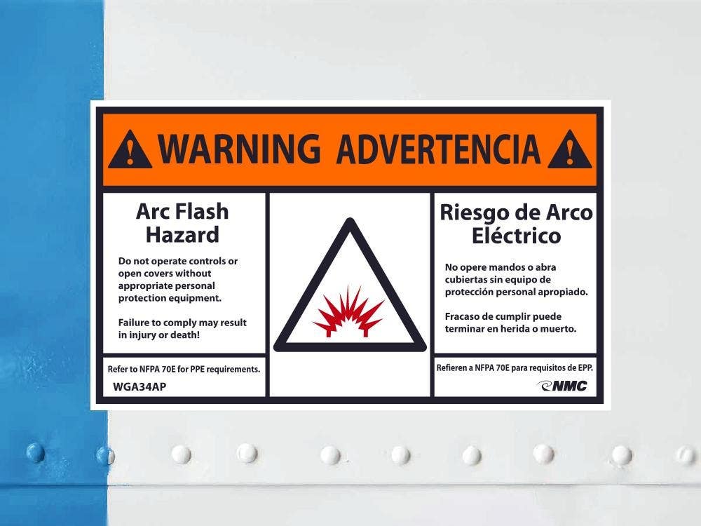 AccuformNMC SBLSPS Bilingual ANSI Warning Safety Label, Arc Flash Hazard, Adhesive Dura-Vinyl