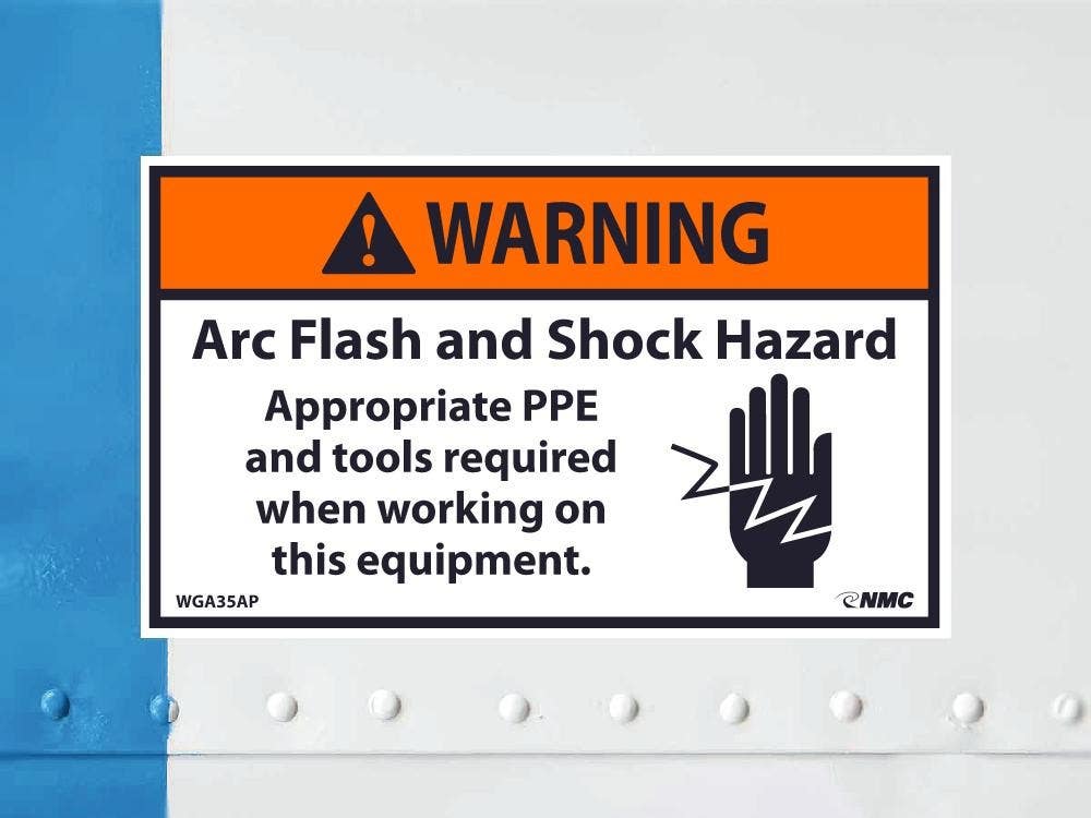 AccuformNMC LELC370VSP ANSI Warning Safety Label, Arc Flash & Shock Hazard, Adhesive Vinyl, 3-1/2" x 5", 5/Pk