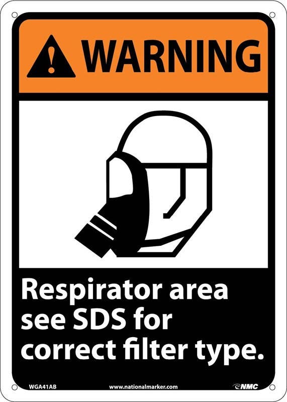 AccuformNMC WGA41 Warning, Respirator Area See SDS For Correct Filter Type Sign, 14" x 10"
