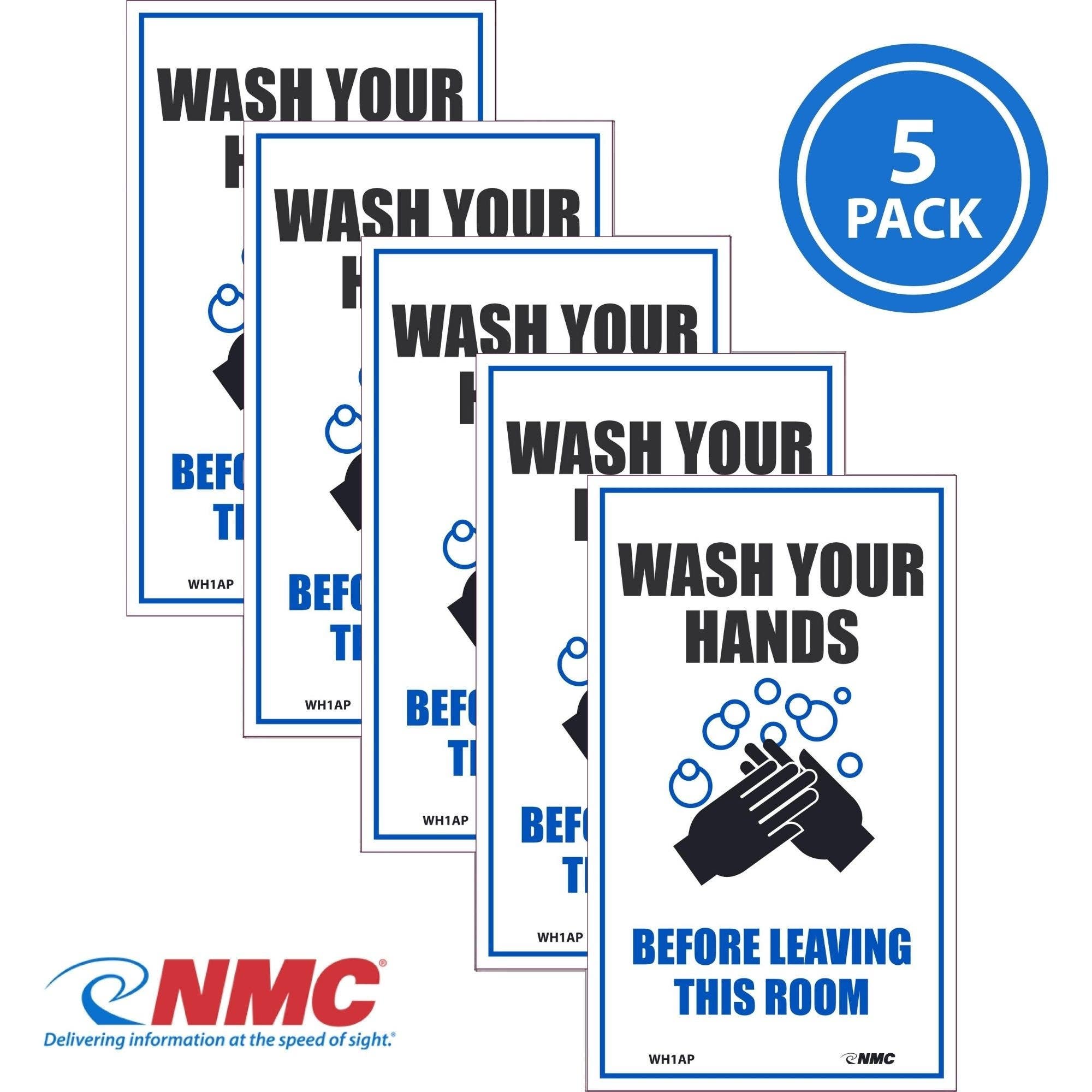 AccuformNMC WH1AP Wash Your Hands Before Leaving Label, Adhesive Backed Vinyl, 5" x 3", 5/Pk