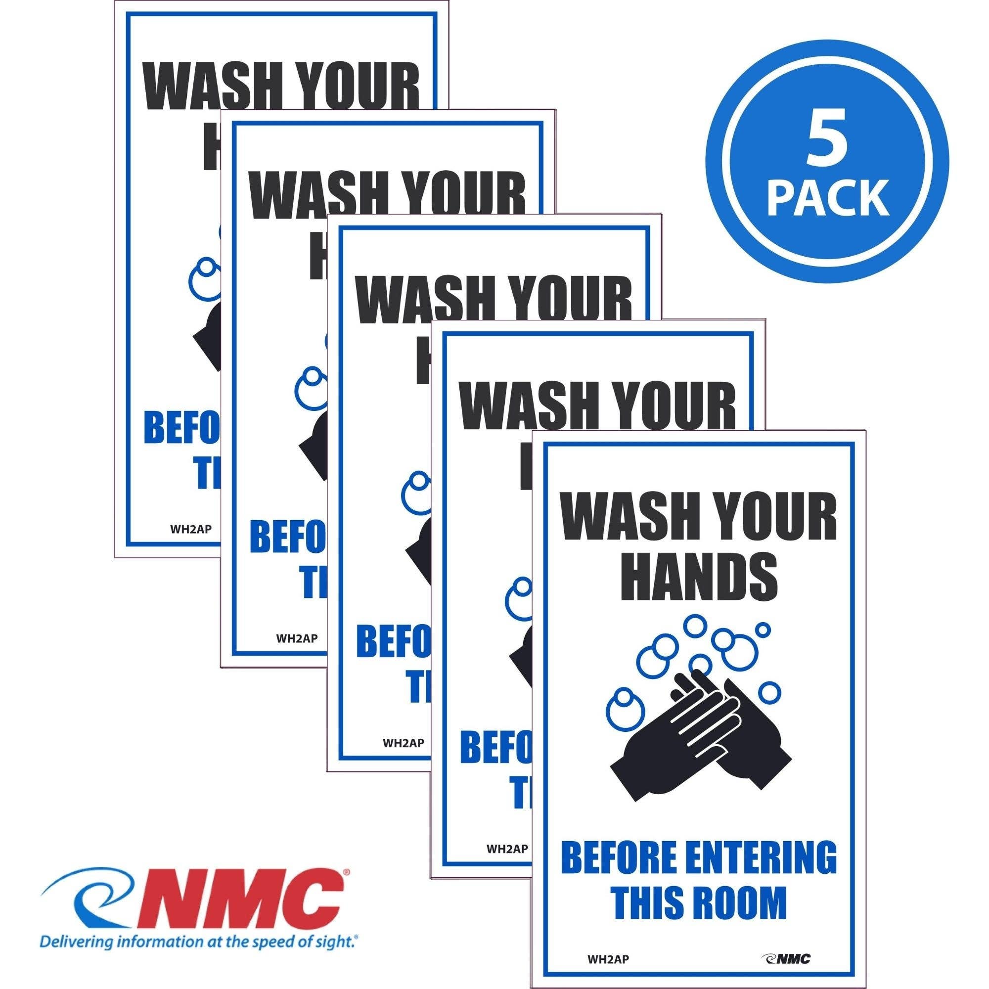 AccuformNMC WH2AP Wash Your Hands Before Entering Room Label, 5" x 3", Adhesive Backed Vinyl, 5/Pk