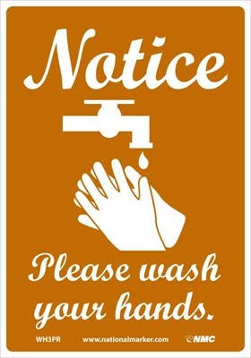 AccuformNMC WH3 Notice Please Wash Your Hands Sign, Removable PS Vinyl