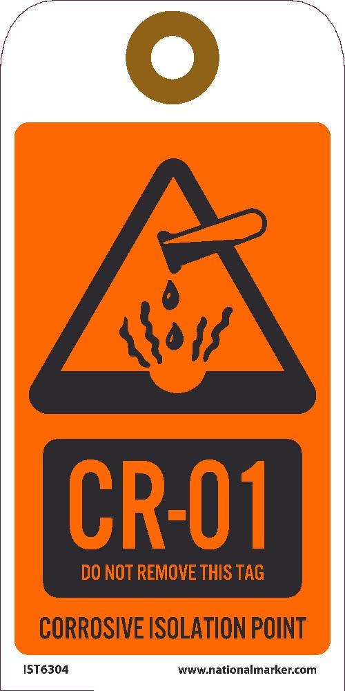 AccuformNMC IST Energy Isolation - Corrosive Isolation Point Tag, Unrippable Vinyl, 10/Pk