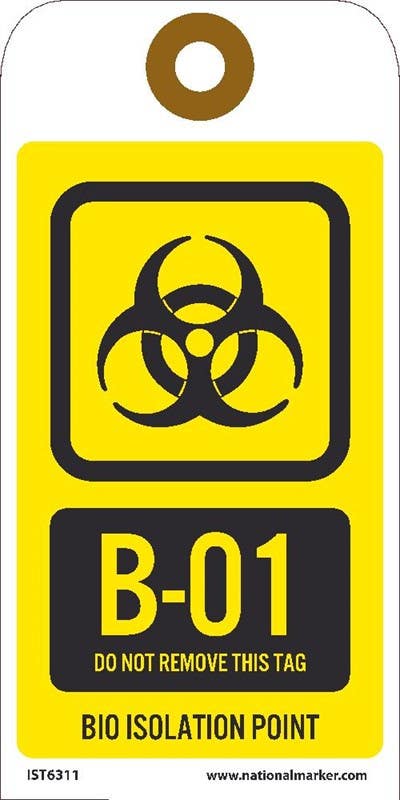 AccuformNMC IST Energy Isolation - Bio Hazard Isolation Point Tag, Unrippable Vinyl, 10/Pk