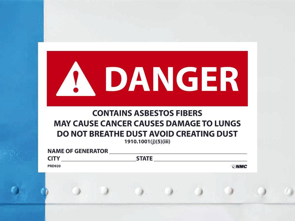 AccuformNMC PRD920 Danger, Contains Asbestos Fibers Hazard Warning Label, 3" x 5", PS Paper, 500/Roll