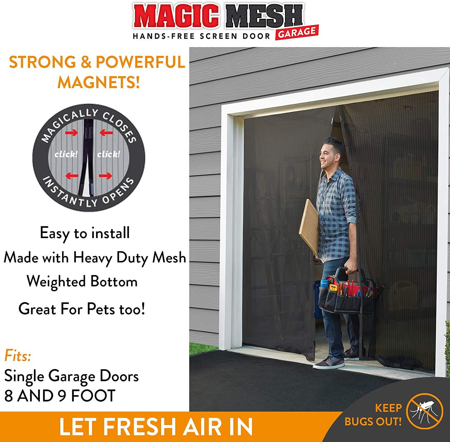 Allstar Innovations MM181112 Magic Mesh, Hands-Free Screen For Garage Door