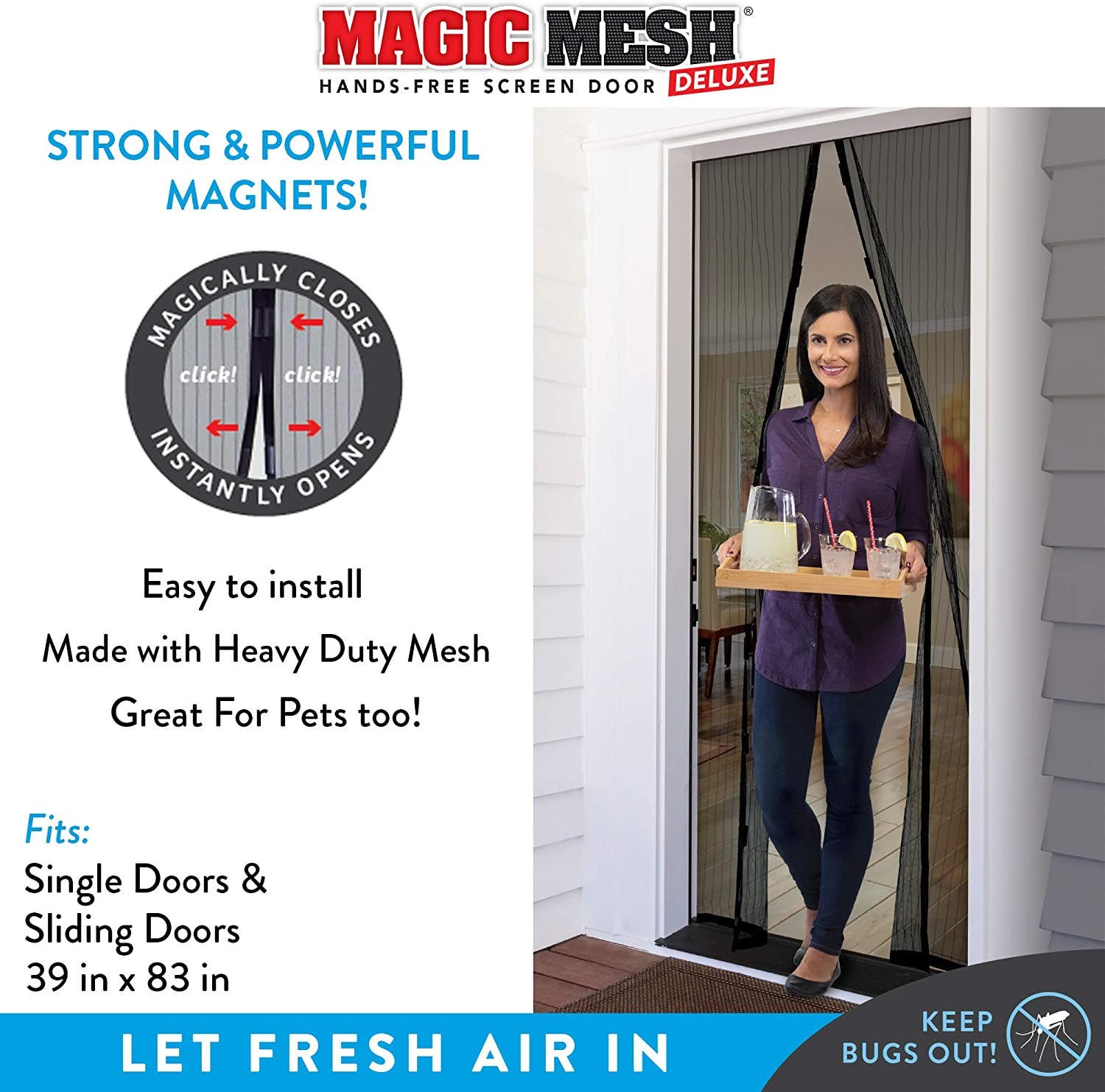 Allstar Innovations MM011124 Magic Mesh, Hands-Free Screen For Single Door, Deluxe Black
