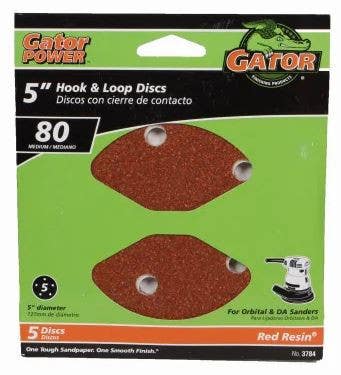 Gator Finishing products 378 Sanding Disc, Aluminum Oxide, Red Resin, 5-In., 5-Hole, 5-Pk.