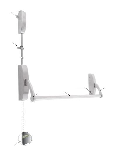 Cal-Royal 4500 Series,Crossbar Narrow Stile Exit Device - Less Bottom Rod