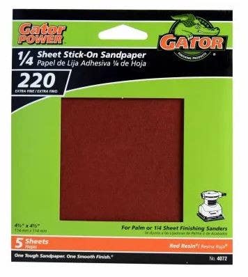 Gator Finishing products 4072 5-Pack 220-Grit 1/4-Sheet Stick-On Sandpaper
