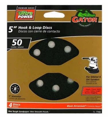 Gator Finishing products 7723 4-Pk., 5-In. 8-Hole 50-Grit Hook-And-Loop Sanding Disc