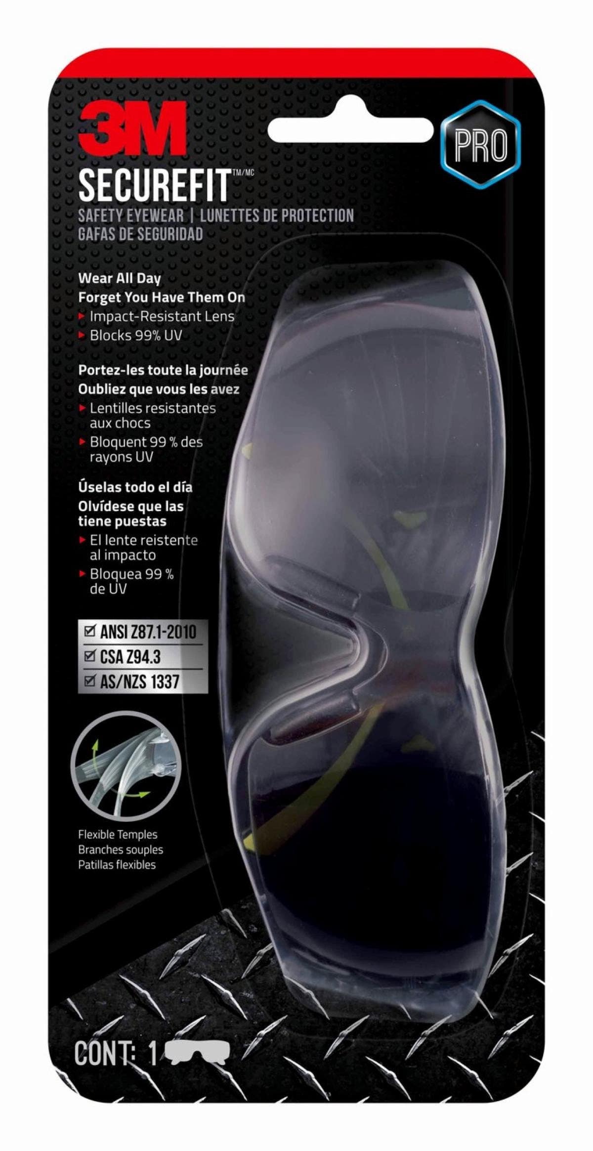 3M SF400 SecureFit Safety Eyewear, Impact-Resistant Lenses, Neon Green/Black Frame