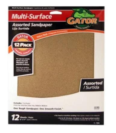 Gator Finishing products 4445 Multi Surface Sandpaper, Assorted Grit, 9 X 11-In., 12-Pk.