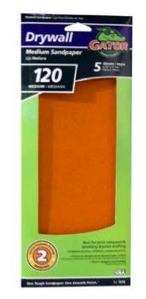 Gator Finishing products 727 Premium Drywall Sandpaper, 4.25 X 11.25-In., Pre-Cut, 5-Pk.