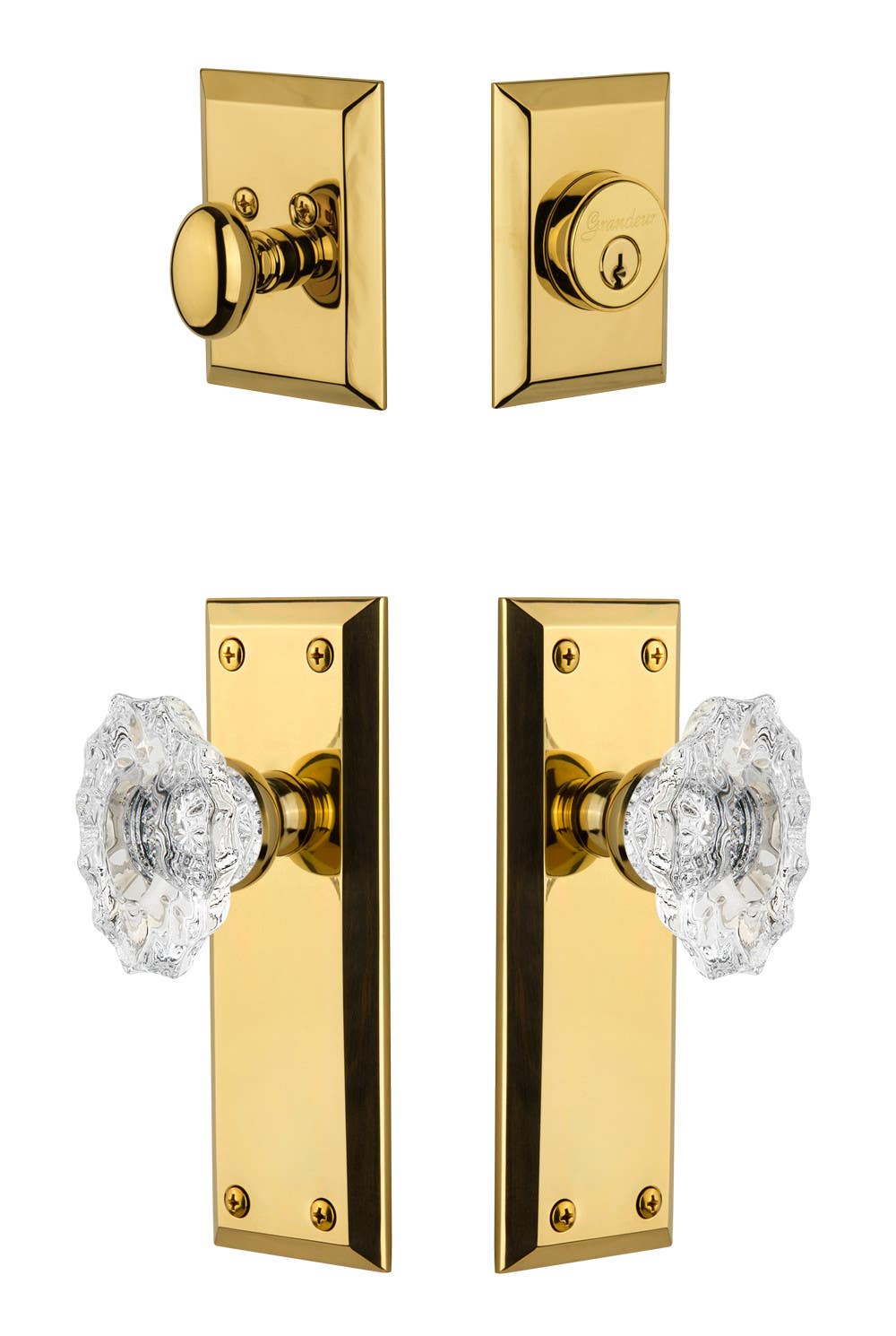 Grandeur Fifth Avenue Plate w/ Biarritz Crystal Knob & Matching Deadbolt