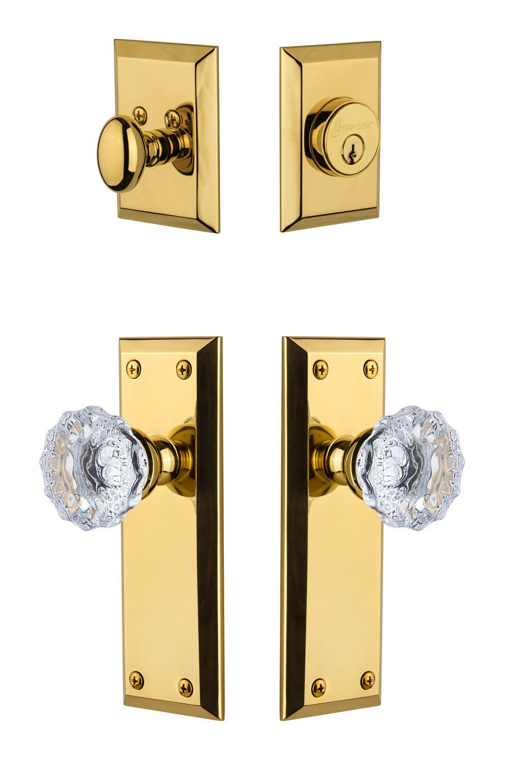 Grandeur Fifth Avenue Plate w/ Fontainebleau Crystal Knob & Matching Deadbolt