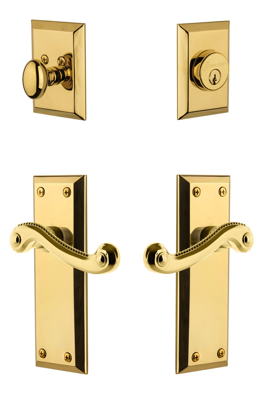 Grandeur Fifth Avenue Plate w/ Newport Lever & Matching Deadbolt