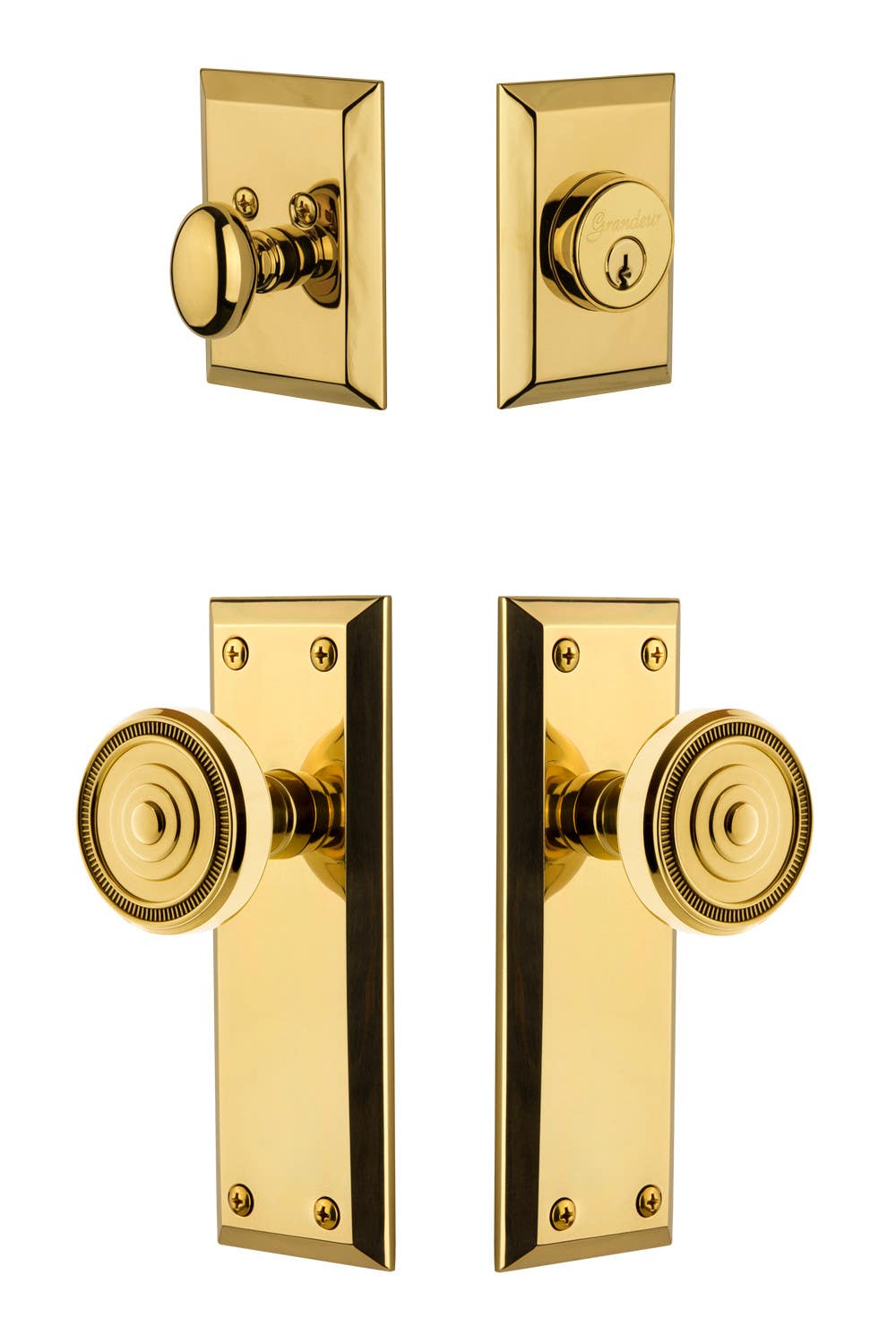 Grandeur Fifth Avenue Plate w/ Soleil Knob & Matching Deadbolt