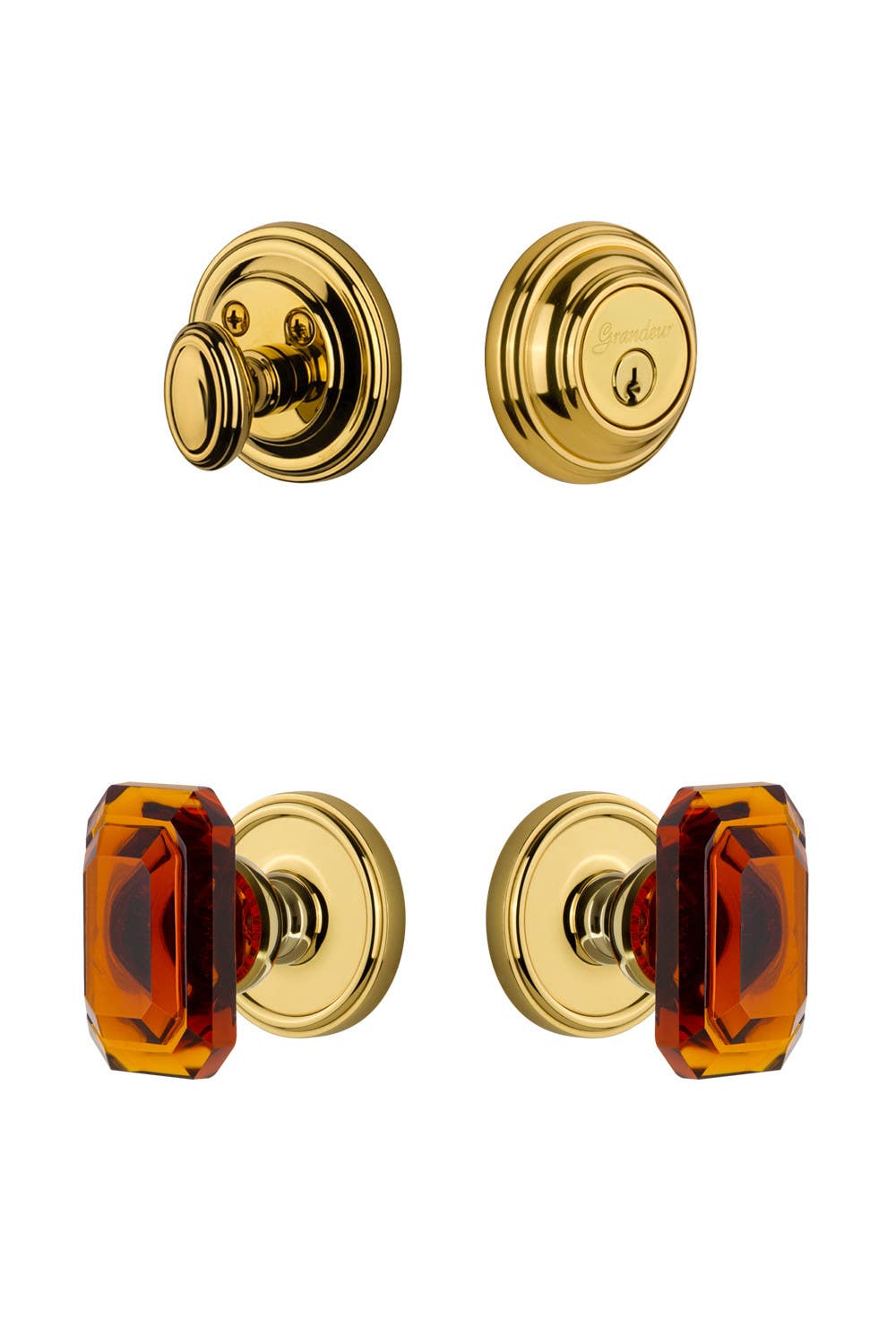 Grandeur Georgetown Rosette w/ Amber Baguette Crystal Knob & Matching Deadbolt