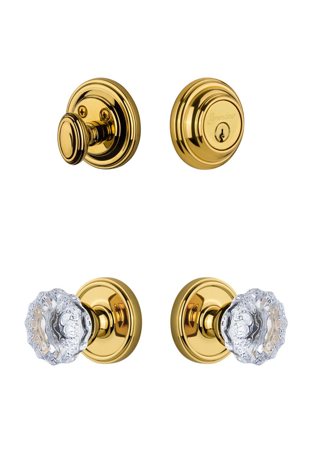 Grandeur Georgetown Rosette w/ Fontainebleau Crystal Knob & Matching Deadbolt