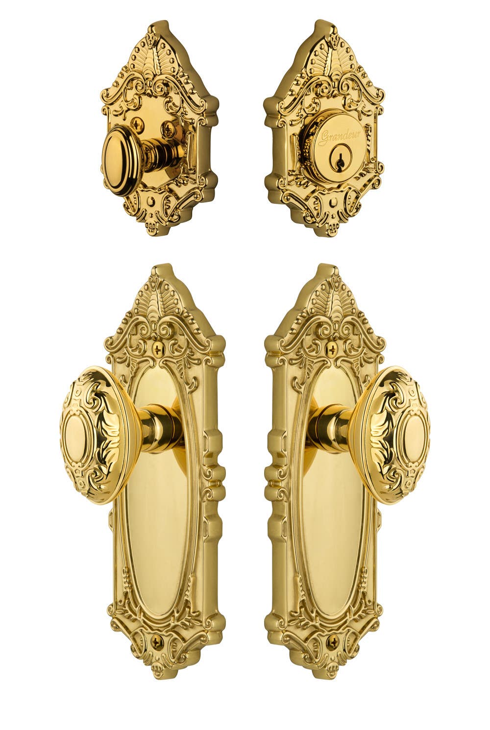 Grandeur Grande Victorian Plate Knob & Deadbolt Set