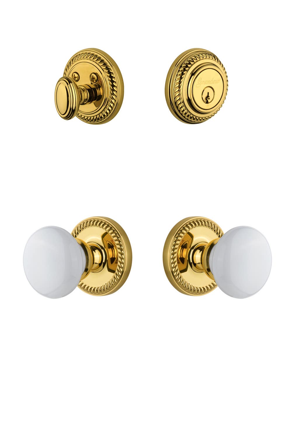 Grandeur Newport Rosette w/ Hyde Park Porcelain Knob & Matching Deadbolt