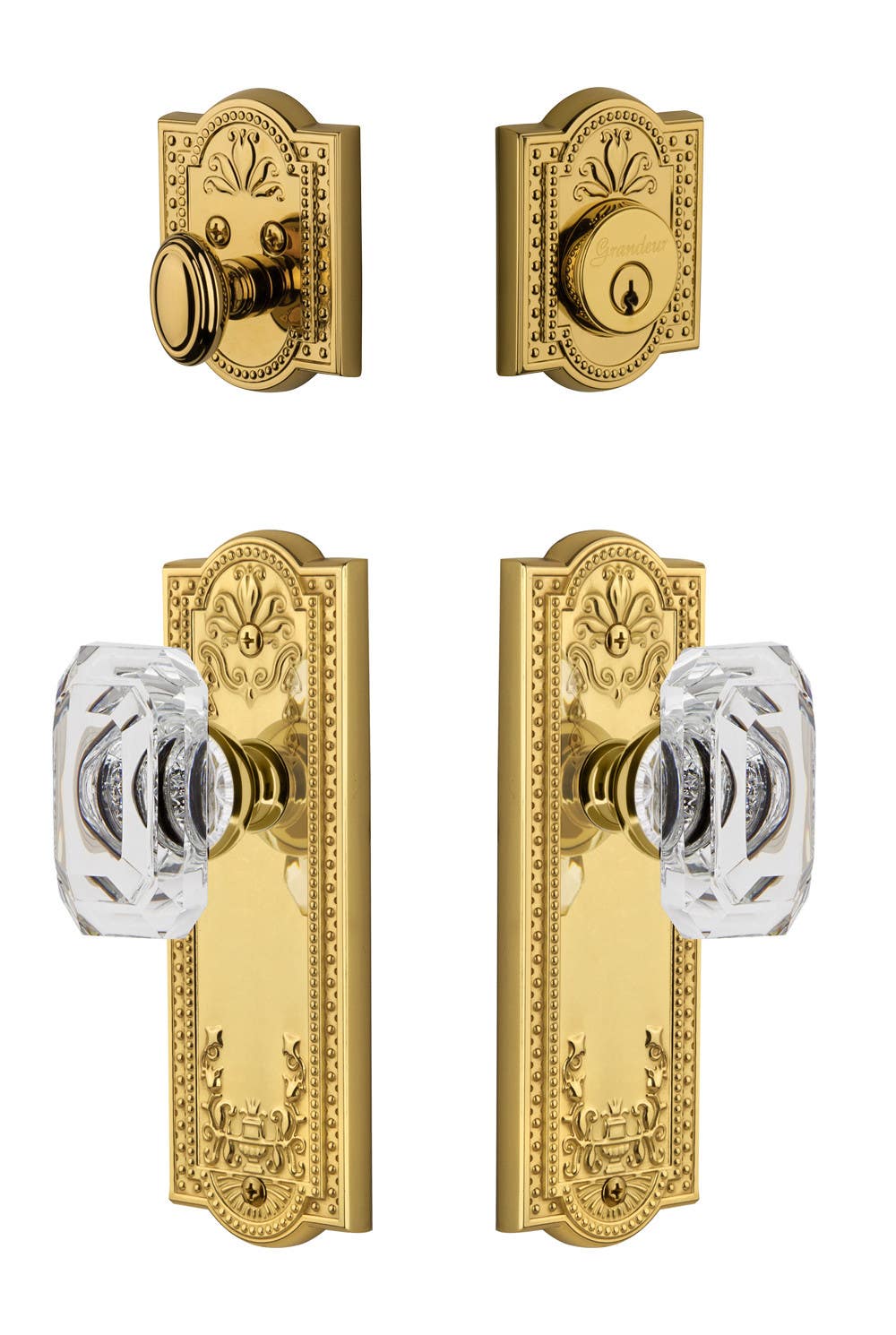 Grandeur Parthenon Plate w/ Baguette Crystal Knob & Matching Deadbolt