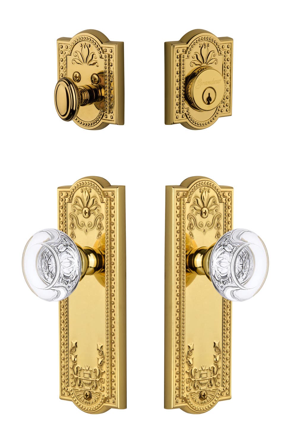 Grandeur Parthenon Plate w/ Bordeaux Crystal Knob & Matching Deadbolt