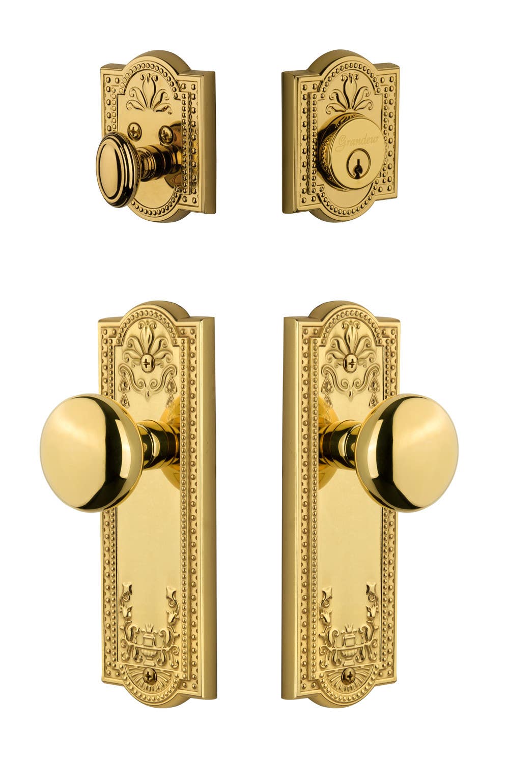 Grandeur Parthenon Plate w/ Fifth Avenue Knob & Matching Deadbolt