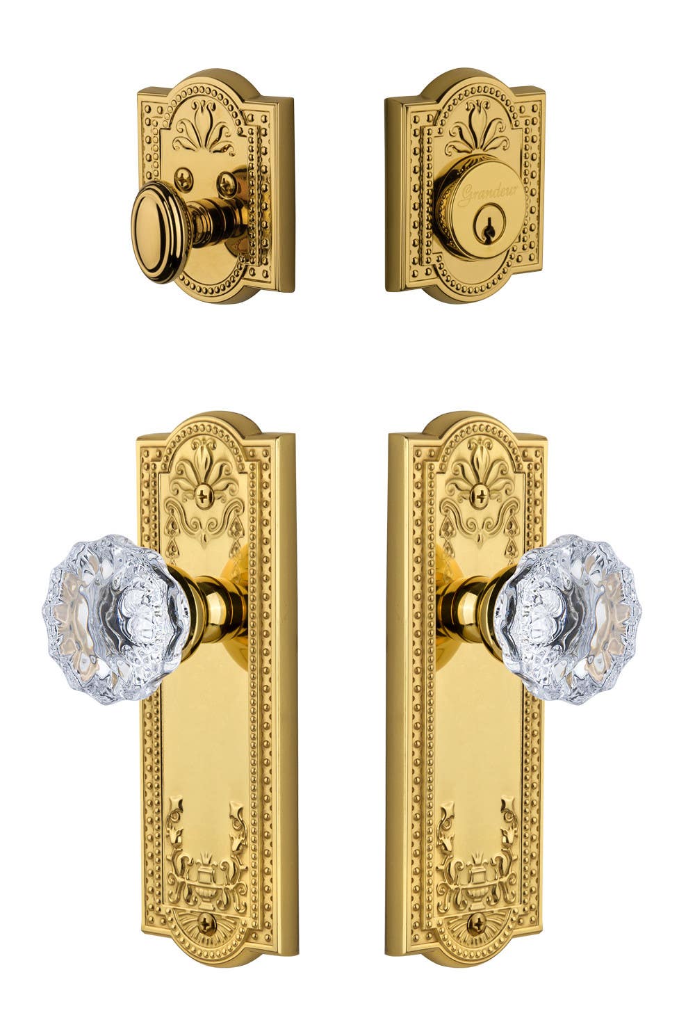 Grandeur Parthenon Plate w/ Fontainebleau Crystal Knob & Matching Deadbolt