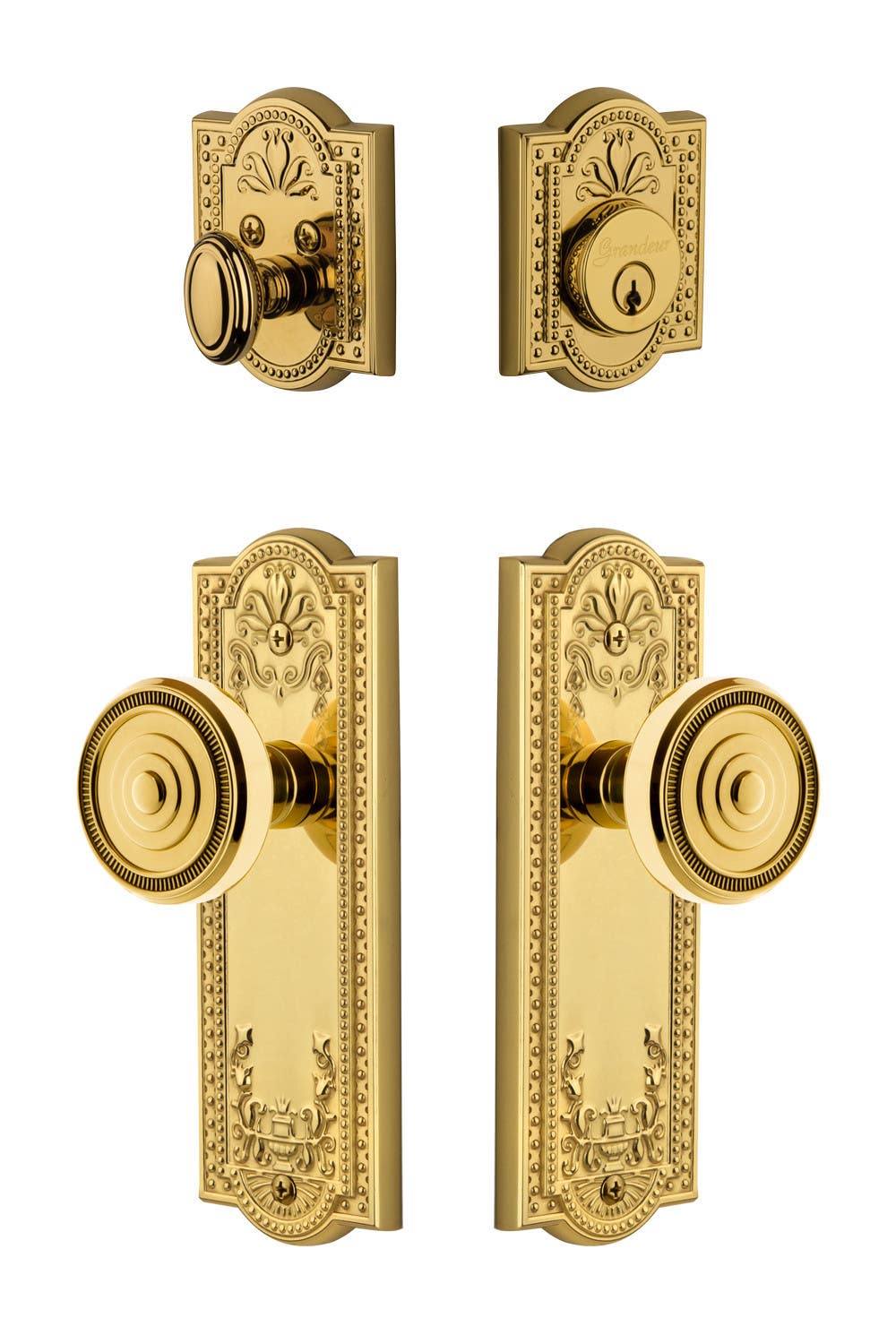 Grandeur Parthenon Plate w/ Soleil Knob & Matching Deadbolt