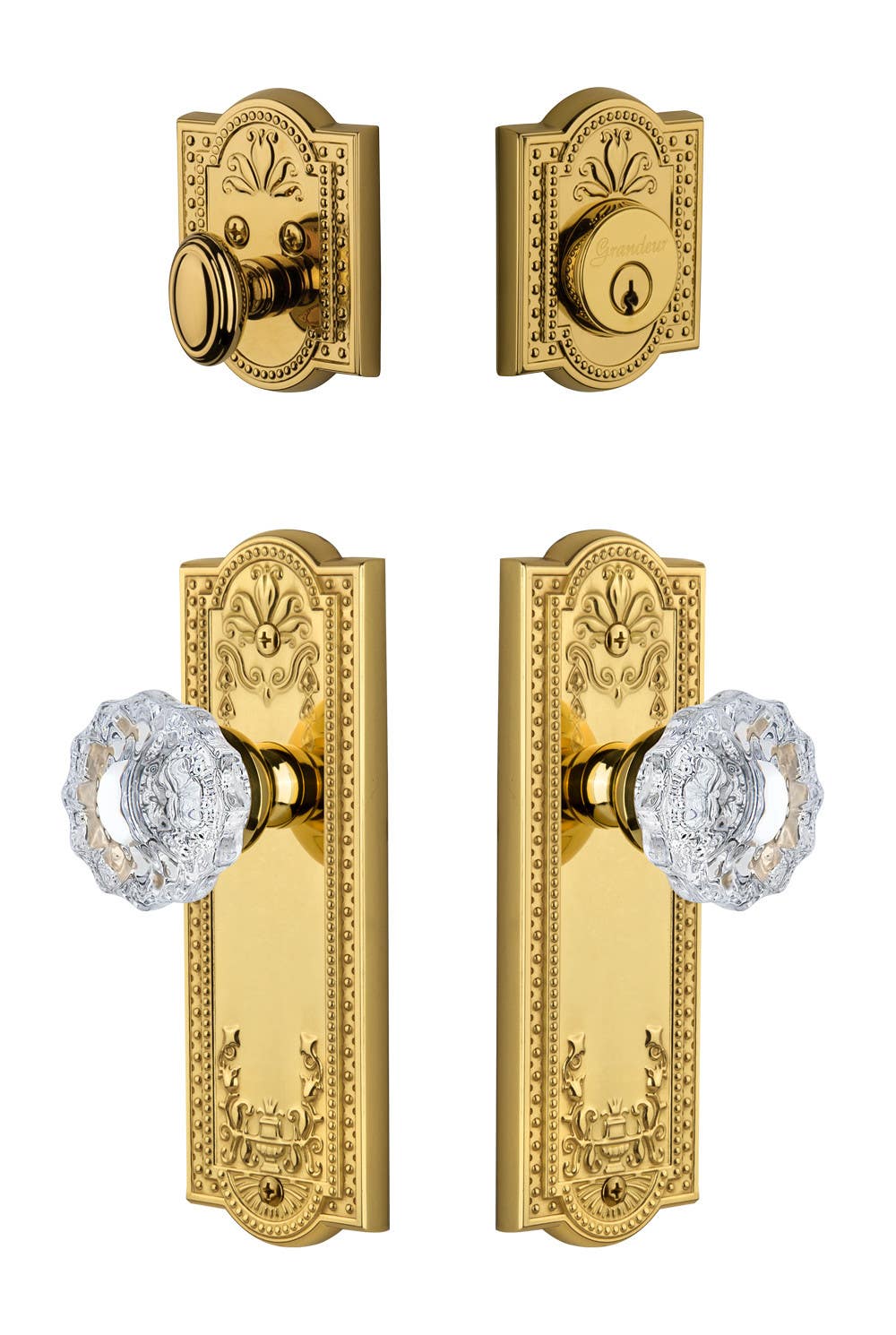 Grandeur Parthenon Plate w/ Versailles Crystal Knob & Matching Deadbolt