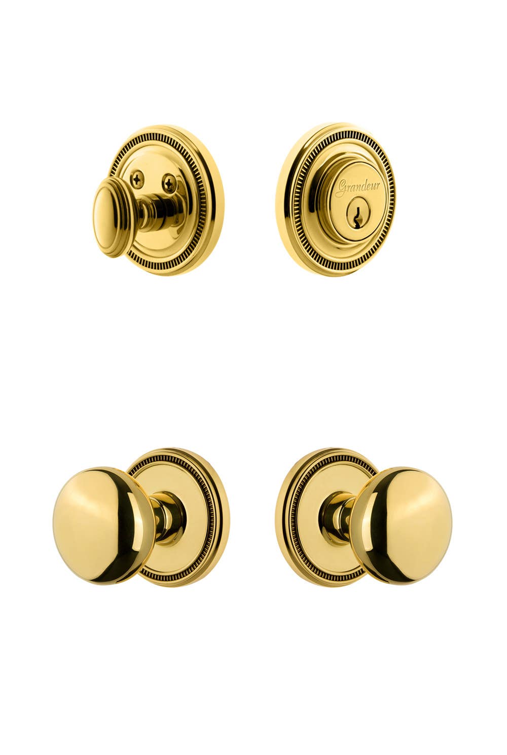 Grandeur Soleil Plate w/ Fifth Avenue Knob & Matching Deadbolt