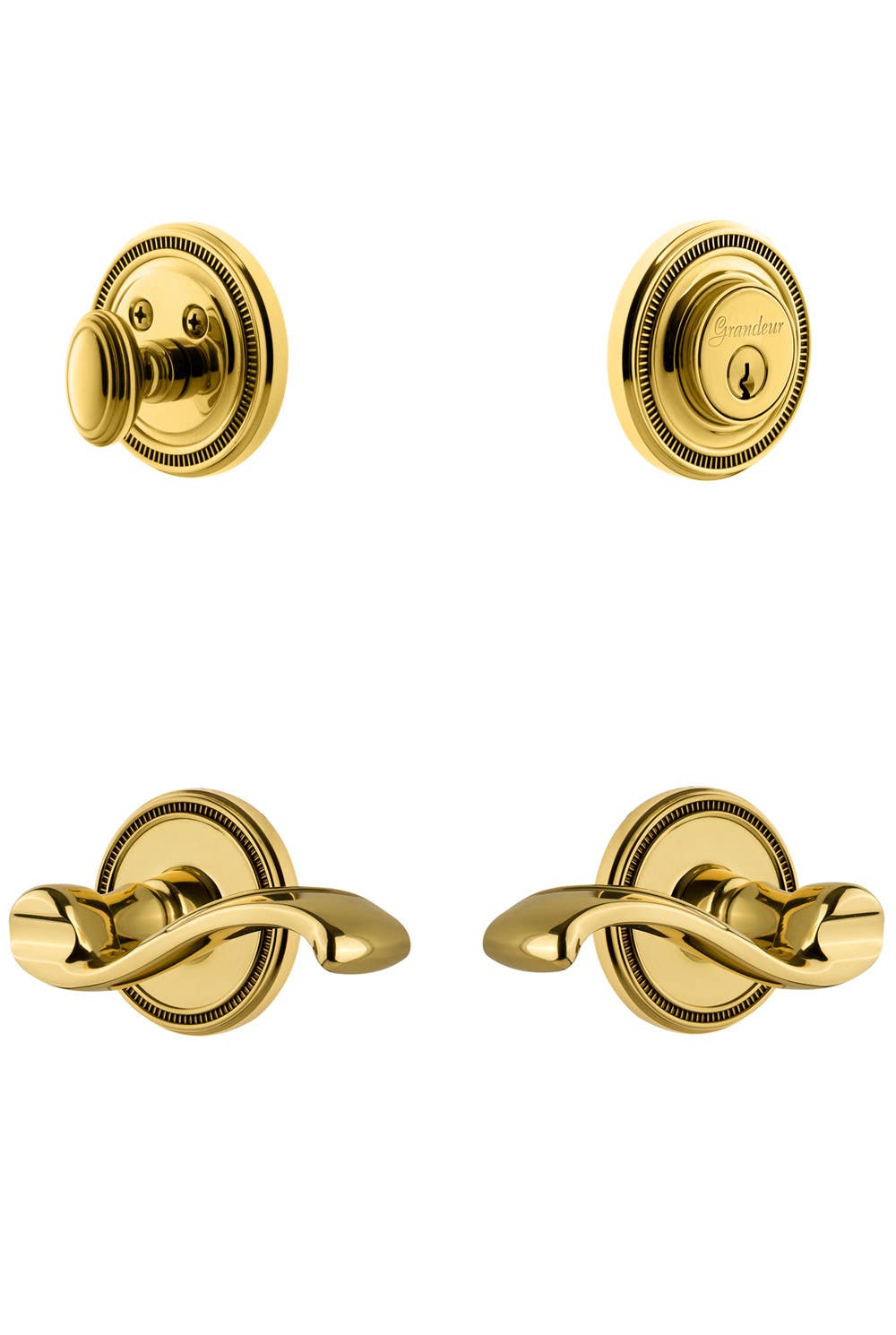 Grandeur Soleil Plate w/ Portfino Lever & Matching Deadbolt