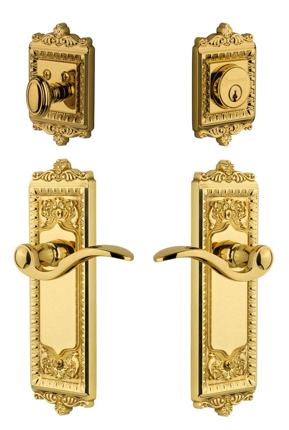 Grandeur Windsor Plate w/ Bellagio Lever & Matching Deadbolt