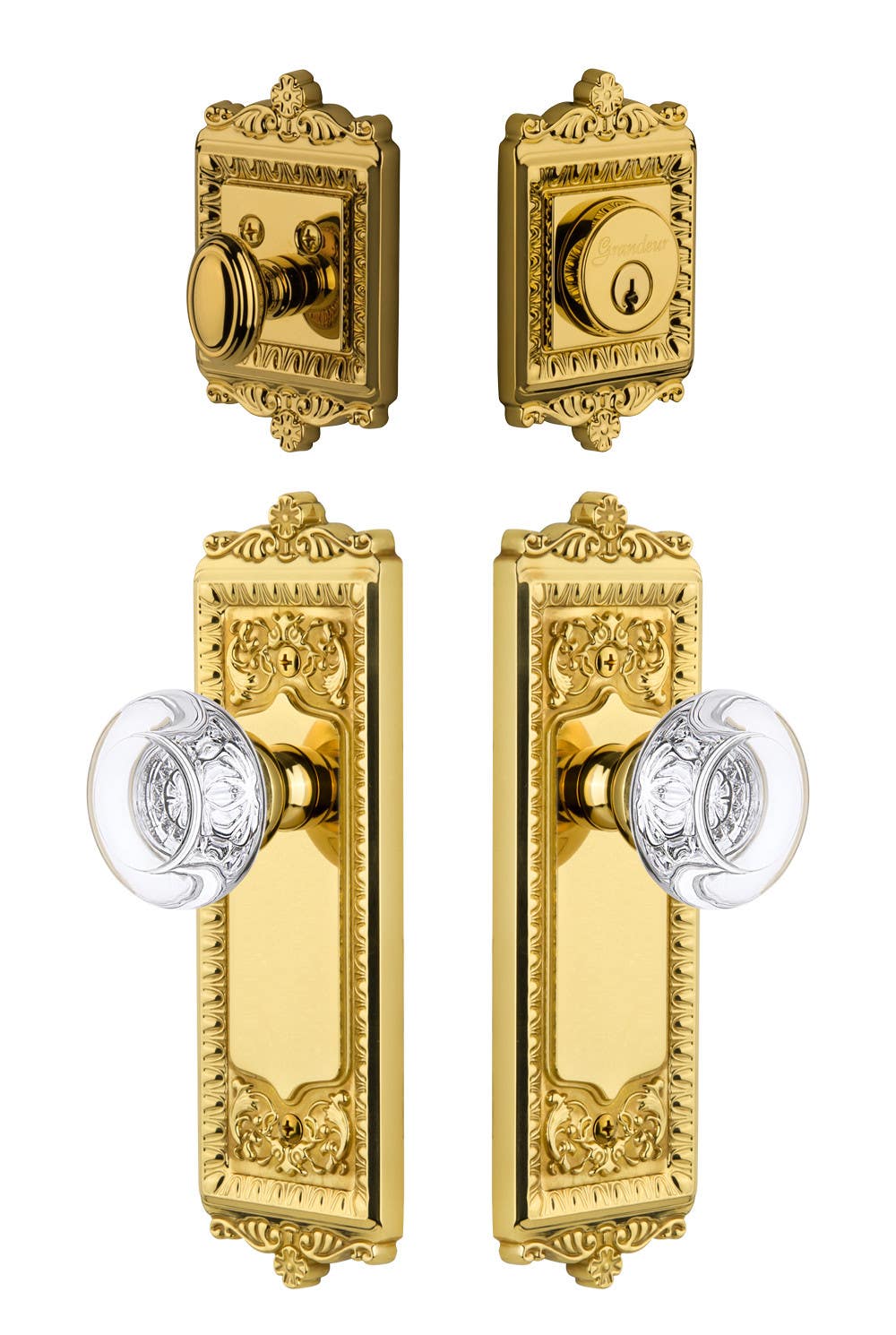 Grandeur Windsor Plate w/ Bordeaux Crystal Knob & Matching Deadbolt