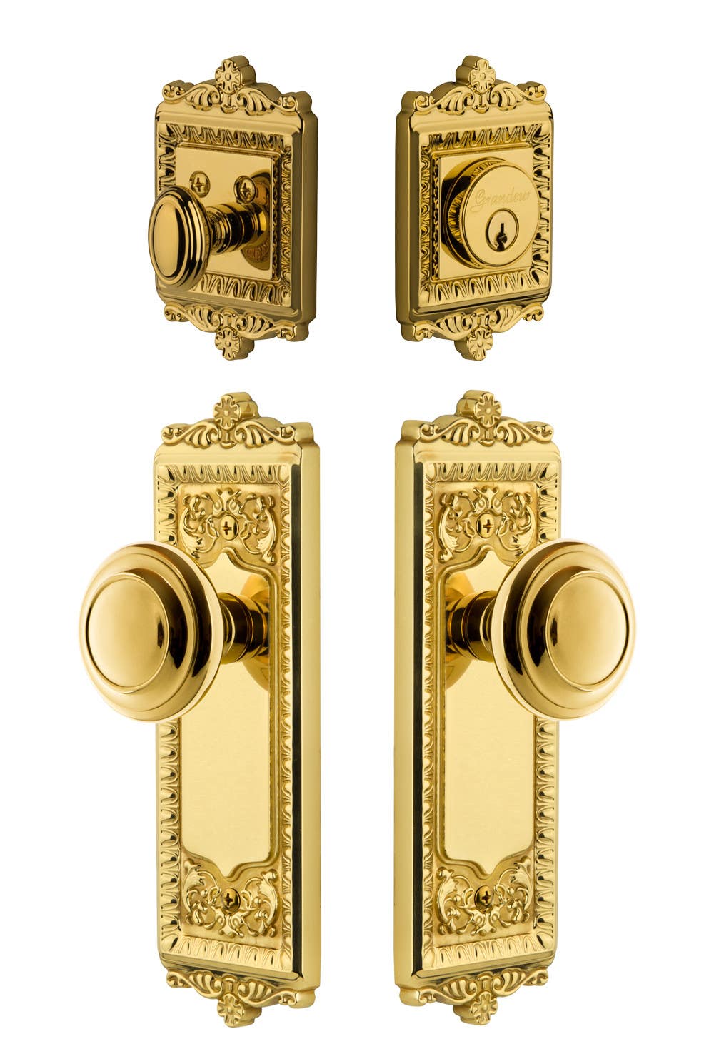 Grandeur Windsor Plate w/ Circulaire Knob & Matching Deadbolt