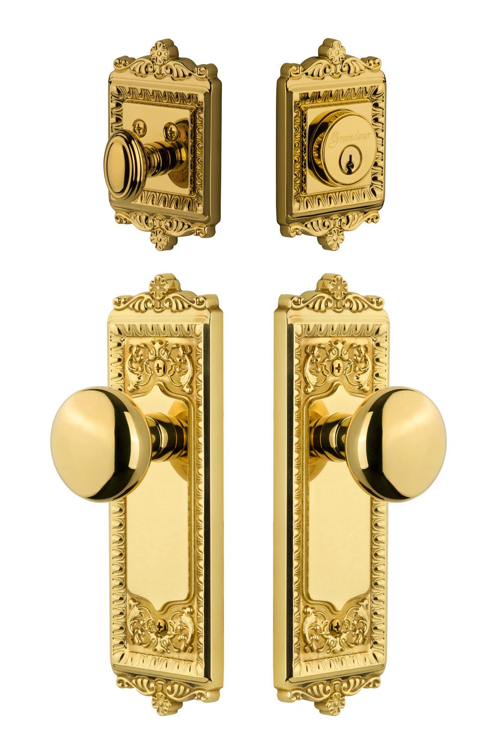 Grandeur Windsor Plate w/ Fifth Avenue Knob & Matching Deadbolt