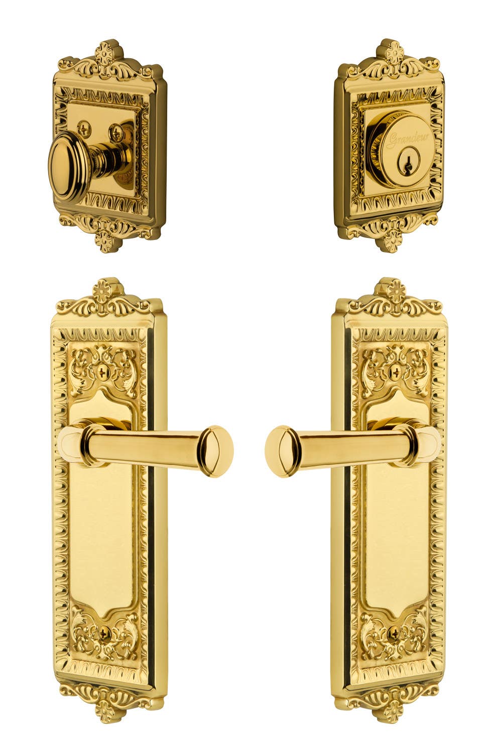 Grandeur Windsor Plate w/ Georgetown Lever & Matching Deadbolt