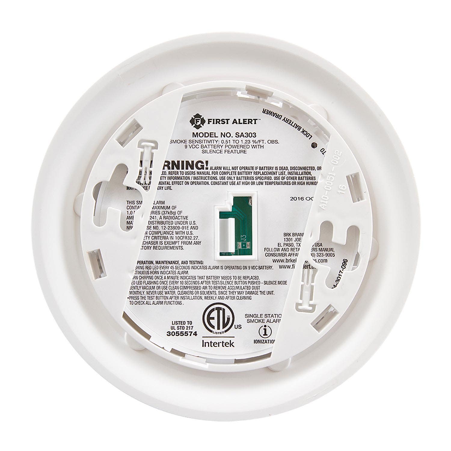Resideo 1039796 Smoke Alarm With Silence/Mute Button, Battery-Operated