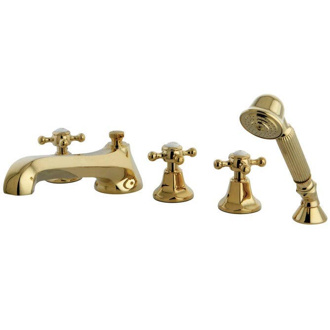 Kingston Brass KS430 Three Handle Roman Tub Filler w/ Hand & Shower & BX cross handles