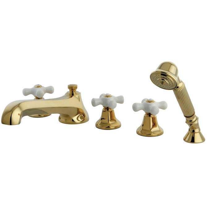 Kingston Brass KS430 Three Handle Roman Tub Filler w/ Hand & Shower & PX cross handles