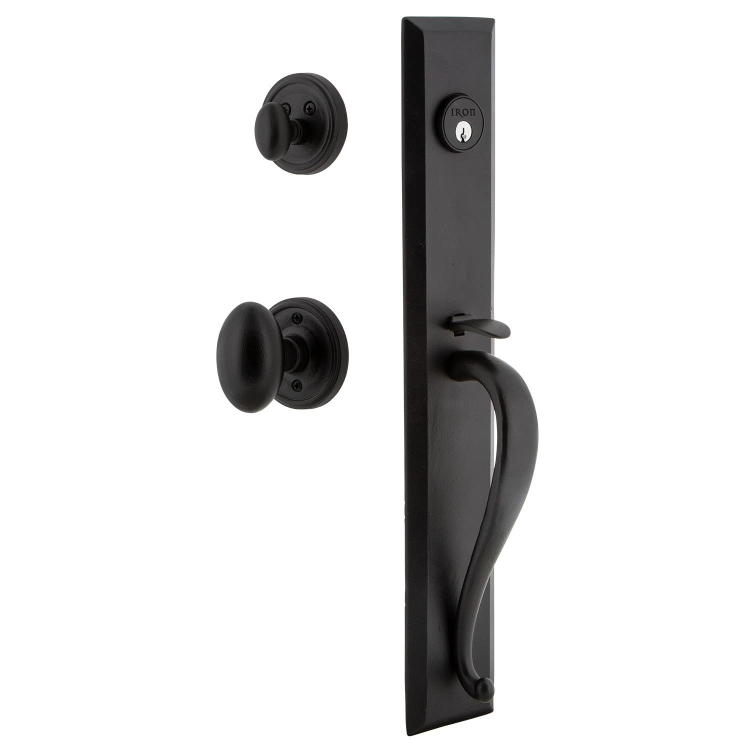 Ageless Iron AGRLOCAEG Keep One-Piece Handleset w/ A Grip w/ Loch Rosette & Aeg Knob, Black Iron