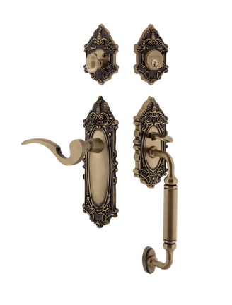 Nostalgic Warehouse VICMAN_C Grip Victorian Plate C Grip Entry Set w/ Manor Lever