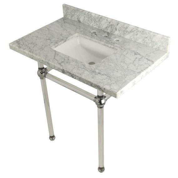 Kingston Brass KVPB36MASQ Carrara Marble Console with Acrylic Legs 36"