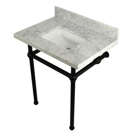 Kingston Brass KVPB30MBSQ Carrara Marble Console with Brass Legs 30"