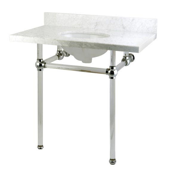 Kingston Brass KVPB36M 36-Inch Marble Console Sink w/ Feet, Carrara Marble