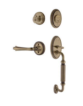 Nostalgic Warehouse CLAFLR_F Grip Classic Plate F Grip Entry Set w/ Fleur Lever