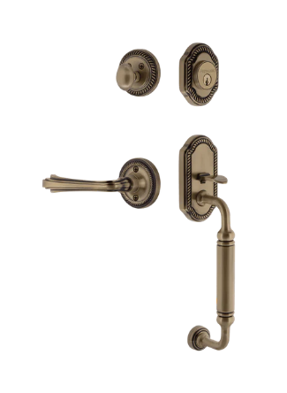 Nostalgic Warehouse ROPFLR_C Grip Rope Plate C Grip Entry Set w/ Fleur Lever