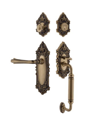 Nostalgic Warehouse VICFLR_C Grip Victorian Plate C Grip Entry Set w/ Fleur Lever